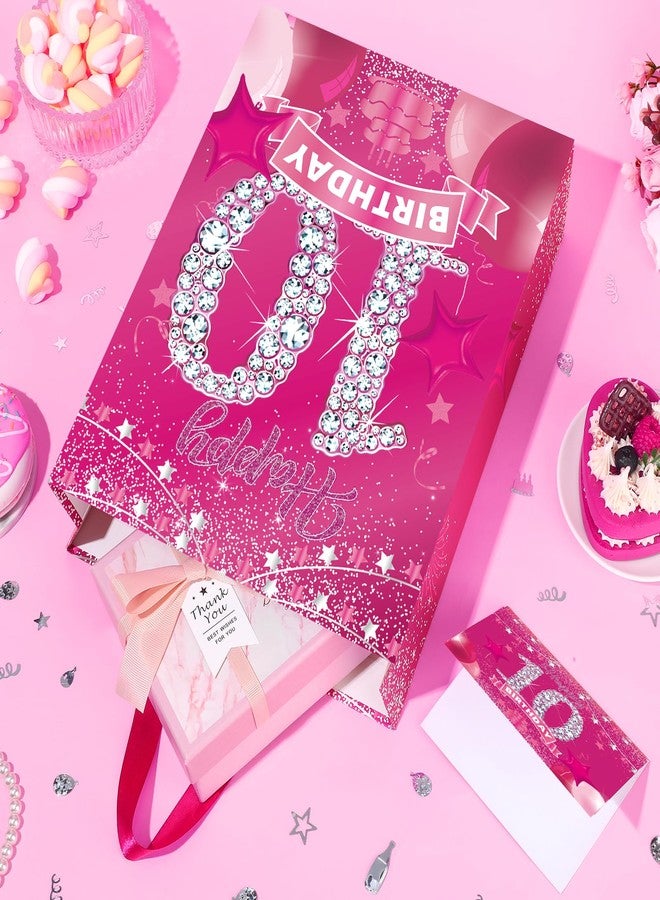 Yoirrat Sweet 10th Birthday Gift Bag with Greeting Card and Tissue Paper Hot Pink Double Digits Paper Treat Bag 10th Birthday Gift Wrapping Paper Bags for Girls 10 Years Old Party Decorations Supplies - Image 5
